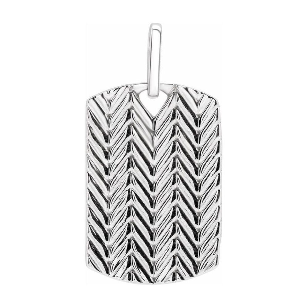 Sterling Silver Small Chevron Pattern Dog Tag Pendant, 16x24 mm